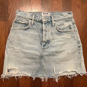 AGOLDE Premium Denim Mini Skirt Women's 25 Blue Light Wash Button Fly Distressed